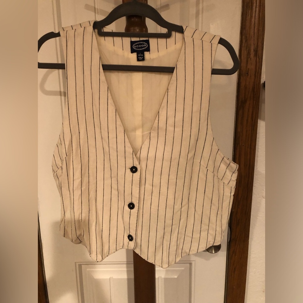 Women's Beige Striped Button-Up Vest